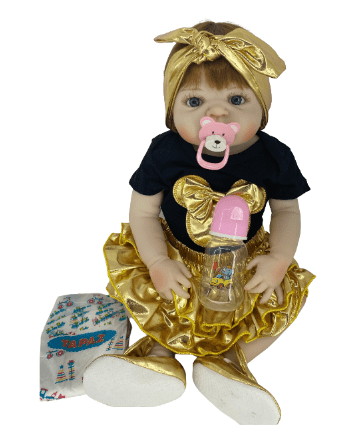 Roupa Bebe Reborn Luxo Dourado Pronta Entrega, Promoção Kit Completo