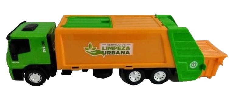 Caminhão de Brinquedo Iveco Tector Coletor Laranja e Verde em