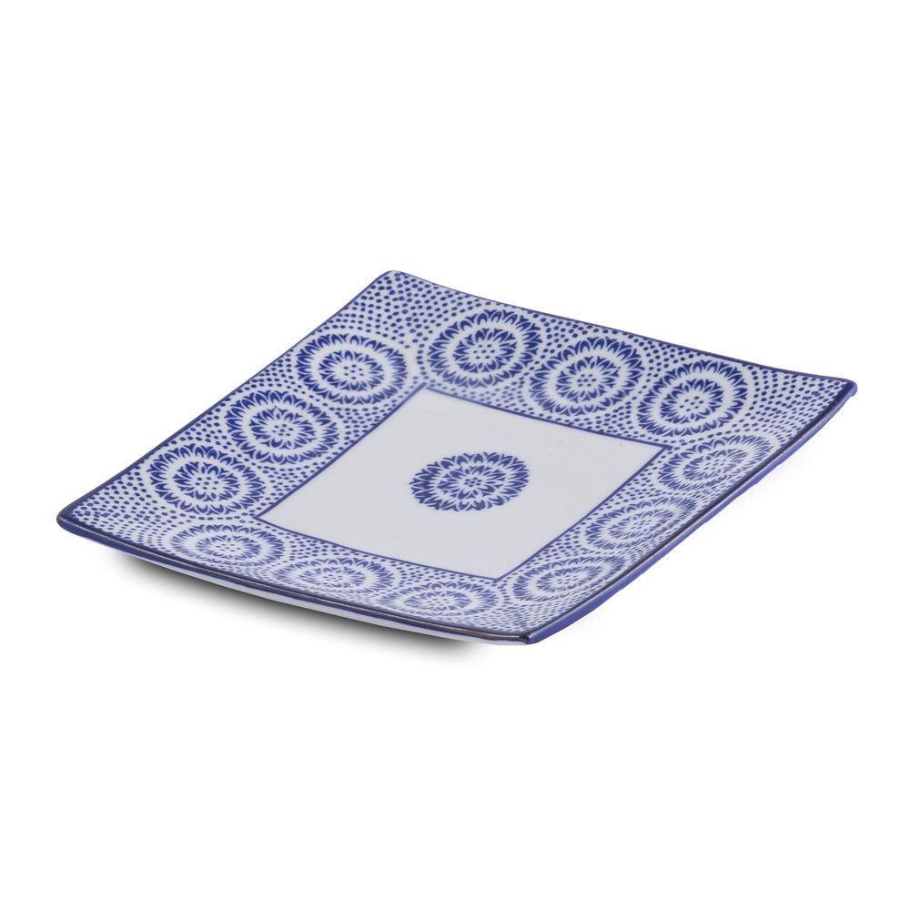 PRATO EM CERAMICA BRANCO E AZUL 