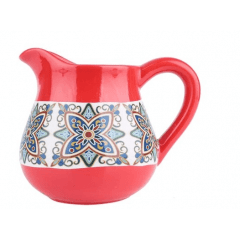 VASO CERAMICA JARRA FLORAL VINTAGE VERMELHOR 