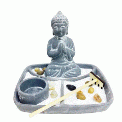 CONJUNTO JARDIM ZEN CONCRETO BUDDHA CINZA 16X14X13CM