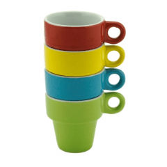 CONJUNTO 4 XICARAS PORCELANA PARA CAFÉ COM SUPORTE COLORIDAS 