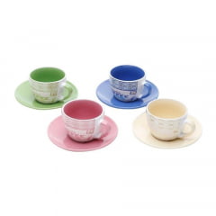 CJ 4 XICARAS PORCELANA P/CHA C/PIRES TIMES 200ML