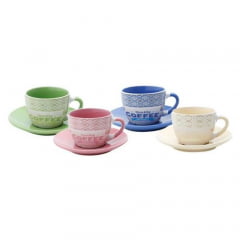 CJ 4 XICARAS PORCELANA P/CHA C/PIRES TIMES 200ML