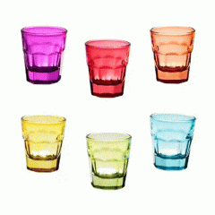 CONJUNTO 6 COPOS DE VIDRO SODO-CALCICO FACES COLORIDO 50