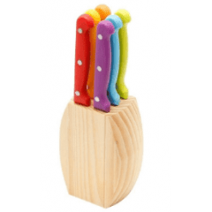 CONJUNTO 6 FACAS PARA CHURRASCO COM CEPO MADEIRA