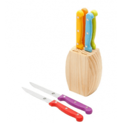 CONJUNTO 6 FACAS PARA CHURRASCO COM CEPO MADEIRA