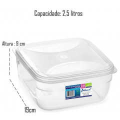 POTE QUADRADO 2,5 LTS TRANSPARENTE