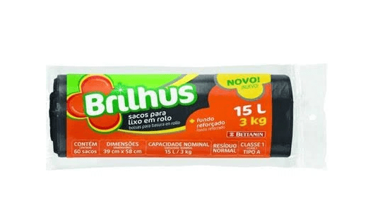 BRILHUS SACO PARA LIXO ROLO 15L 1X12