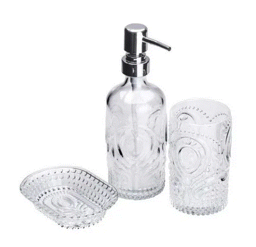 CONJUNTO 3 PEÇAS PARA BANHEIRO DE VIDRO SODO-CALCICO PIERRE