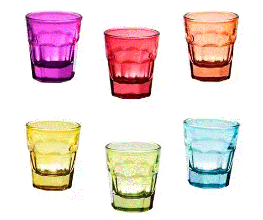 CONJUNTO 6 COPOS DE VIDRO SODO-CALCICO FACES COLORIDO 50