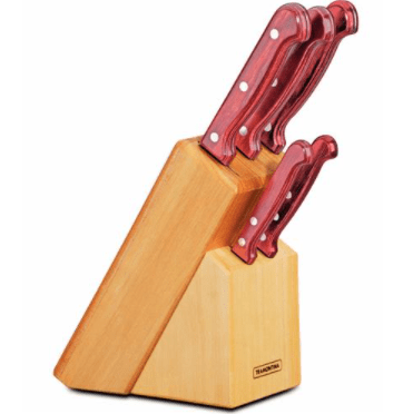 JOGO FACAS INOX 6 PEÇAS POLYWOOD VERMELHO