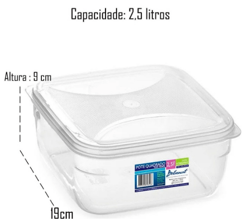 POTE QUADRADO 2,5 LTS TRANSPARENTE